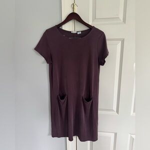 Purple Short Sleeve Dress with Pockets